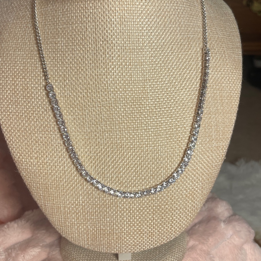 CZ choker in a stunning tennis setting.  Elegant silver overlay on Brass chocker